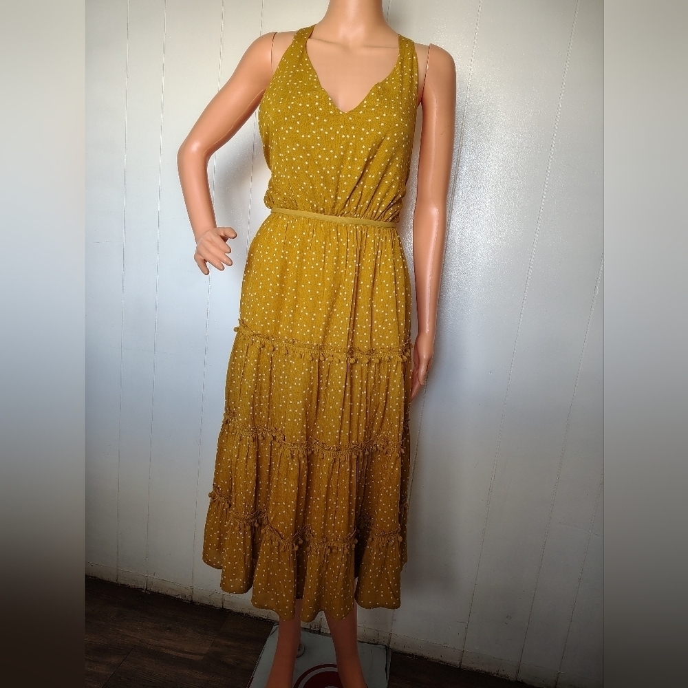 Stitch & Foley Yellow Polka Dot Midi Dress Size S